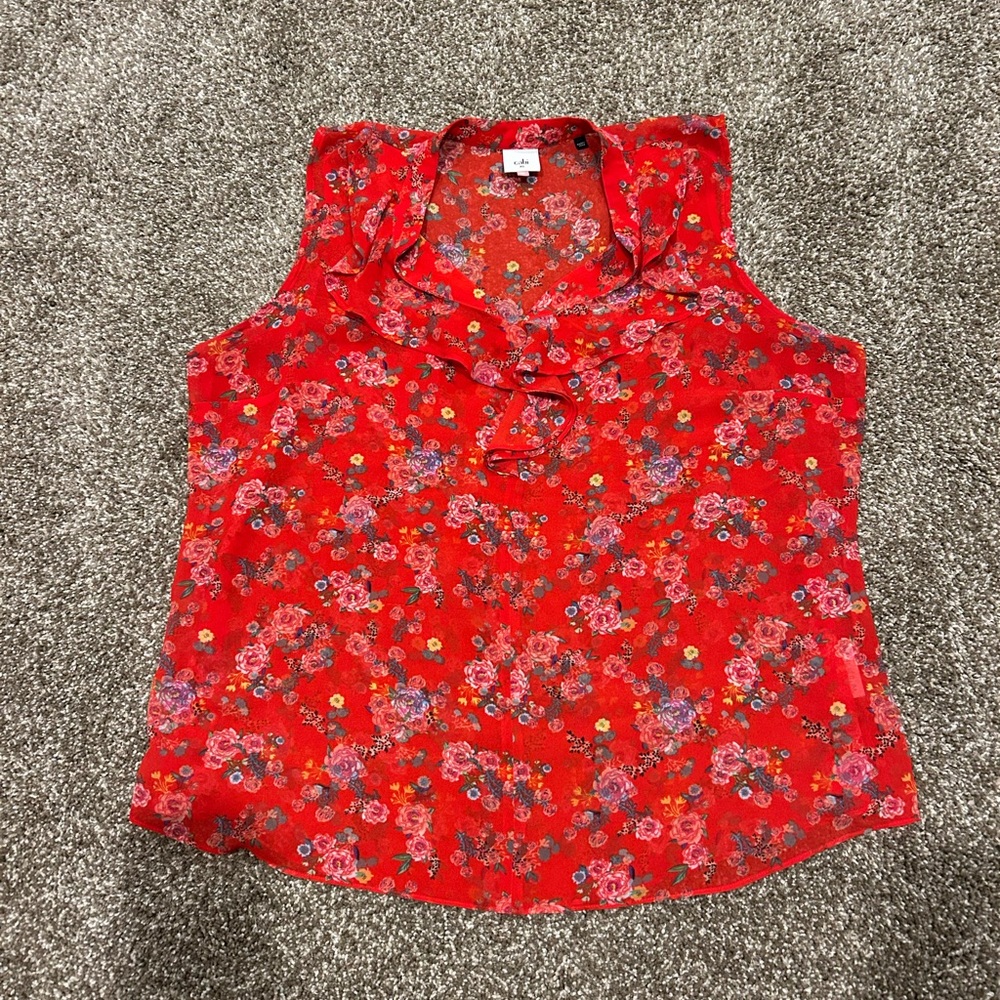 CAbi Red Floral Sleeveless Blouse